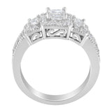 14K White Gold Round and Princess-Cut Diamond Three Stone Ring (1 Cttw, H-I Color, I1-I2 Clarity)-4 thumbnail 5