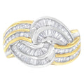 10K two-tone gold bypass ring with round diamond stones, 1 carat total