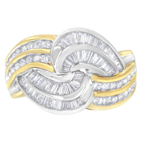 10K two-tone gold bypass ring with round diamond stones, 1 carat total