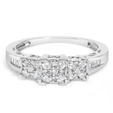 10K White Gold 1/2 Cttw Brilliant & Baguette Cut Diamond 3 Stone Design with 3 Square Clusters Engagement Ring (H-I Color, SI2-I1 Clarity)-3 thumbnail 4
