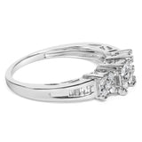 10K White Gold 1/2 Cttw Brilliant & Baguette Cut Diamond 3 Stone Design with 3 Square Clusters Engagement Ring (H-I Color, SI2-I1 Clarity)-1 thumbnail 2