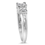 10K White Gold 1/2 Cttw Brilliant & Baguette Cut Diamond 3 Stone Design with 3 Square Clusters Engagement Ring (H-I Color, SI2-I1 Clarity)-4 thumbnail 5