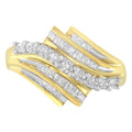 10K yellow gold ring with round and baguette diamond-cut stones