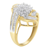 10K Yellow Gold Round and Baguette-Cut Diamond Bypass Cluster Ring (1.0 Cttw, I-J Color, I1-I2 Clarity)-4 thumbnail 5