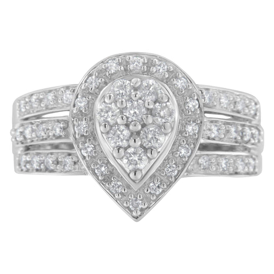 10K White Gold Diamond Cocktail Teardrop Ring (1/2 Cttw, H-I Color, SI2-I1 Clarity)-0