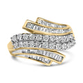 10K yellow gold ring with 64 round and baguette diamond stones