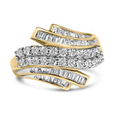 10K yellow gold ring with 64 round and baguette diamond stones thumbnail 1