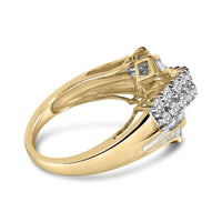 10K Yellow Gold 1.0 Cttw Round & Baguette Cut Diamond 64 Stone Bypass Style Channel Set Modern Statement Ring (H-I Color, SI1-SI2 Clarity)