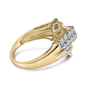 10K Yellow Gold 1.0 Cttw Round & Baguette Cut Diamond 64 Stone Bypass Style Channel Set Modern Statement Ring (H-I Color, SI1-SI2 Clarity)-1