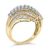 10K Yellow Gold 1.0 Cttw Round & Baguette Cut Diamond 64 Stone Bypass Style Channel Set Modern Statement Ring (H-I Color, SI1-SI2 Clarity)-3 thumbnail 4