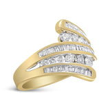 10K Yellow Gold 1 Cttw Round and Baguette-Cut Diamond Multi Row Bypass Ring Band (H-I Color, I1-I2 Clarity)-1 thumbnail 2