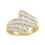 10K Yellow Gold 1 Cttw Round and Baguette-Cut Diamond Multi Row Bypass Ring Band (H-I Color, I1-I2 Clarity)-3 thumbnail 4