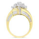 10K Yellow Gold Round and Baguette Diamond Crossover Cluster Ring (3 Cttw, I-J Color, I1-I2 Clarity)-1 thumbnail 2