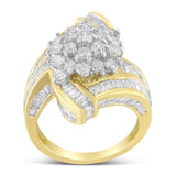 10K Yellow Gold Round and Baguette Diamond Crossover Cluster Ring (3 Cttw, I-J Color, I1-I2 Clarity)-3 thumbnail 4