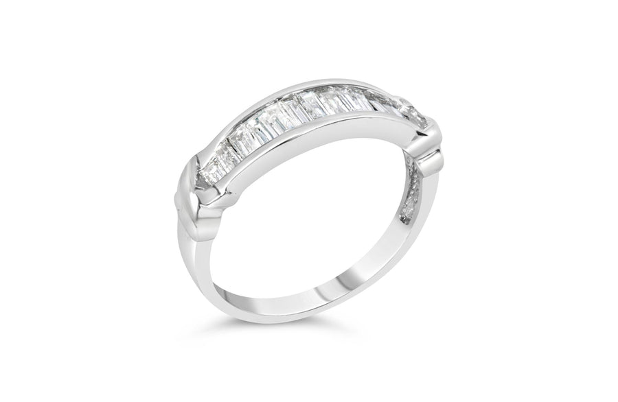 .925 Sterling Silver 1/2 Cttw Baguette Cut Diamond Channel Set X-Station Wedding Ring (H-I Color, I1-I2 Clarity)