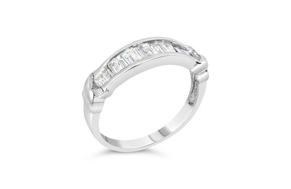 .925 Sterling Silver 1/2 Cttw Baguette Cut Diamond Channel Set X-Station Wedding Ring (H-I Color, I1-I2 Clarity)