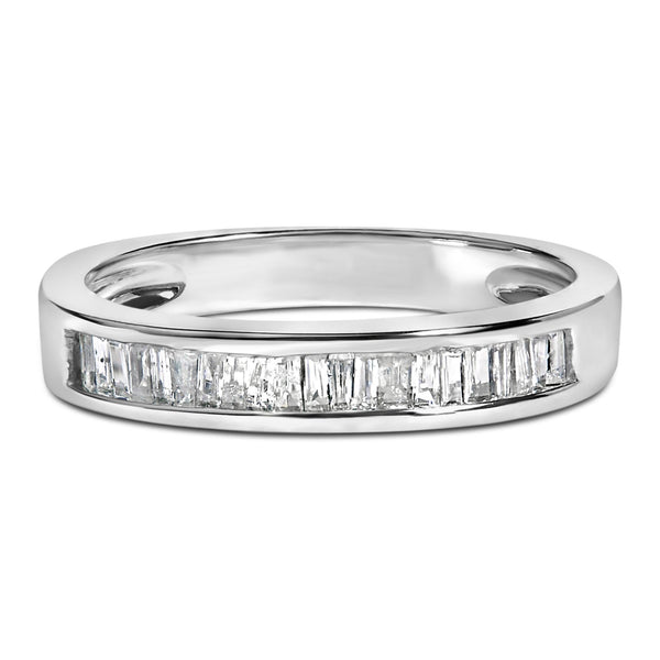 .925 Sterling Silver 1/3 Cttw Baguette Cut Diamond Channel Set Stackable Wedding Ring