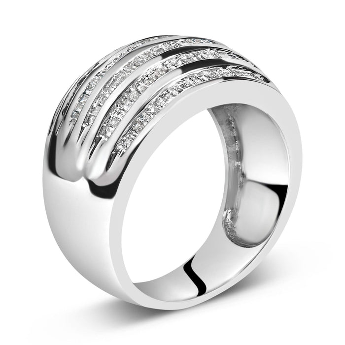 Silver 1.0 Cttw Channel Set Baguette Diamond 6-Row Domed Cocktail Ring