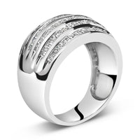.925 Sterling Silver 1.0 Cttw Baguette-Cut Diamond 6-Row Channel Set Domed Tapered Cocktail Fashion Ring (H-I Color, I2-I3 Clarity)