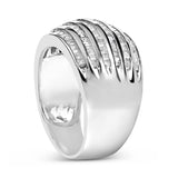 .925 Sterling Silver 1.0 Cttw Baguette-Cut Diamond 6-Row Channel Set Domed Tapered Cocktail Fashion Ring (H-I Color, I2-I3 Clarity)-4 thumbnail 5