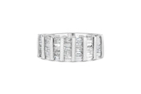 .925 Sterling Silver 1.0 Cttw Baguette Cut Diamond Vertical Channel Fluted Multi-Row Unisex Fashion Wedding Ring (H-I Color, I1-I2 Clarity)
