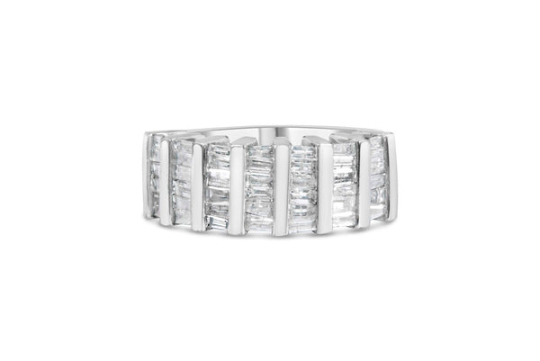 .925 Sterling Silver 1.0 Cttw Baguette Cut Diamond Vertical Channel Fluted Multi-Row Unisex Fashion Wedding Ring (H-I Color, I1-I2 Clarity)