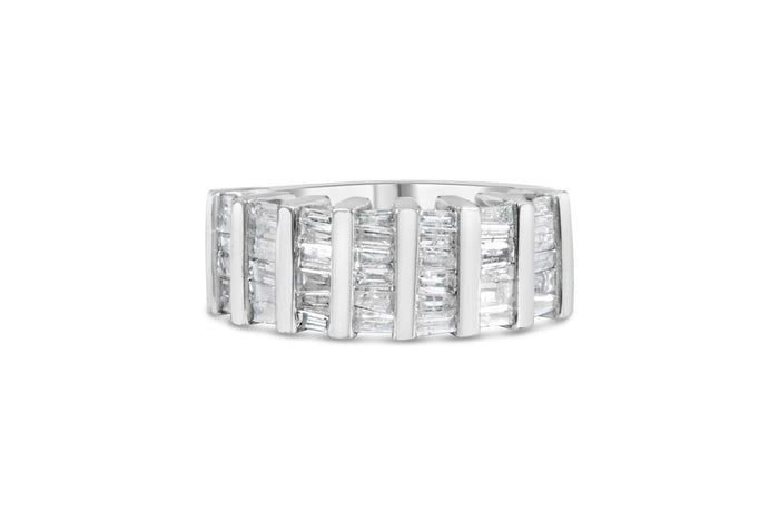 .925 Sterling Silver 1.0 Cttw Baguette Cut Diamond Vertical Channel Fluted Multi-Row Unisex Fashion Wedding Ring (H-I Color, I1-I2 Clarity)