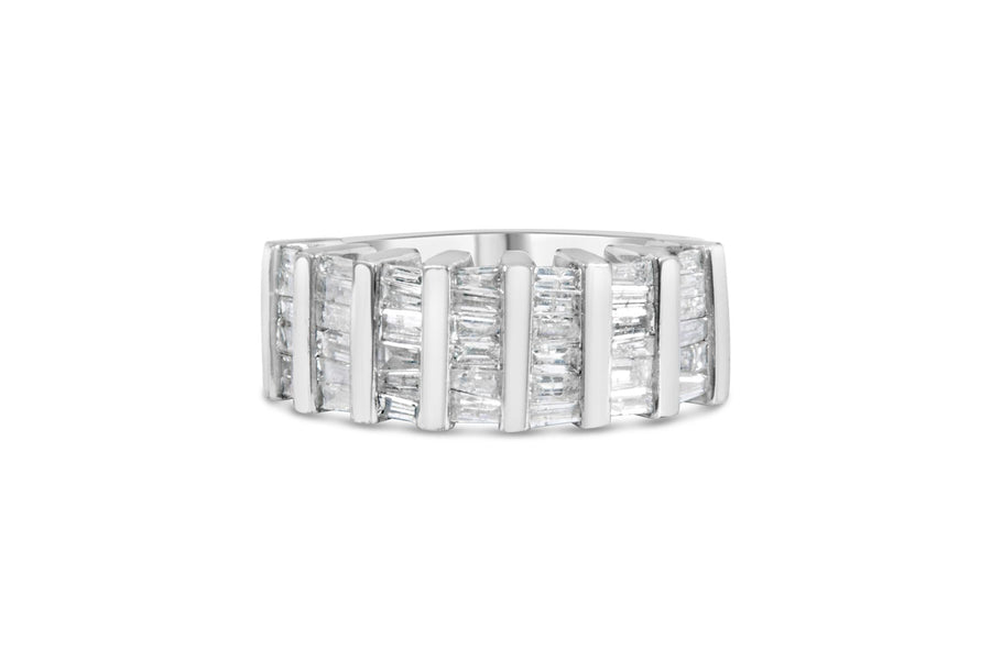 .925 Sterling Silver 1.0 Cttw Baguette Cut Diamond Vertical Channel Fluted Multi-Row Unisex Fashion Wedding Ring (H-I Color, I1-I2 Clarity)