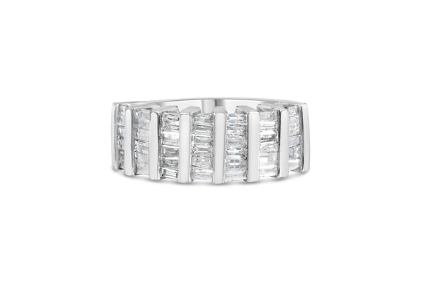 .925 Sterling Silver 1.0 Cttw Baguette Cut Diamond Vertical Channel Fluted Multi-Row Unisex Fashion Wedding Ring (H-I Color, I1-I2 Clarity)