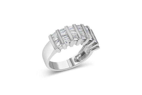 .925 Sterling Silver 1.0 Cttw Baguette Cut Diamond Vertical Channel Fluted Multi-Row Unisex Fashion Wedding Ring (H-I Color, I1-I2 Clarity)-0