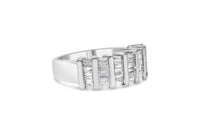 .925 Sterling Silver 1.0 Cttw Baguette Cut Diamond Vertical Channel Fluted Multi-Row Unisex Fashion Wedding Ring (H-I Color, I1-I2 Clarity)
