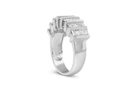 .925 Sterling Silver 1.0 Cttw Baguette Cut Diamond Vertical Channel Fluted Multi-Row Unisex Fashion Wedding Ring (H-I Color, I1-I2 Clarity)