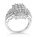 10K White Gold 1.0 Cttw Diamond Rectangular Cushion Shaped Cluster Halo Flared Band Cocktail Fashion Ring (H-I Color, SI2-I1 Clarity)-3 thumbnail 4