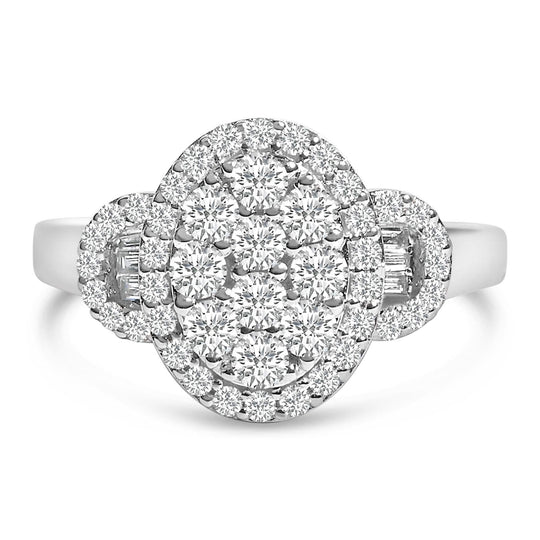 10K White Gold 1.0 Cttw Diamond Oval Cluster with Halo Vintage-Inspired Art Deco Buckle Style Statement Ring (G-H Color, SI1-SI2 Clarity)-0