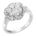 14K white gold ring with cluster diamond stones in a floral setting