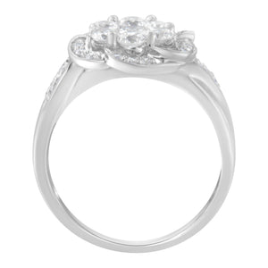 14K White Gold Floral Cluster Diamond Ring (1 Cttw, H-I Color, SI2-I1 Clarity)-1