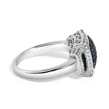 Black Rhodium Plated .925 Sterling Silver 1/2 Cttw White & Blue Diamond Square Halo Cocktail Ring (Fancy Blue & H-I Color, I2-I3 Clarity)-1