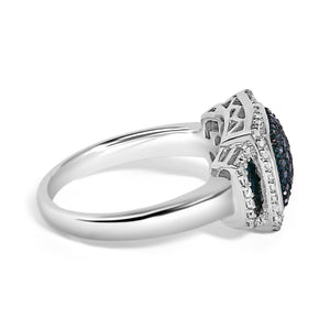 Black Rhodium Plated .925 Sterling Silver 1/2 Cttw White & Blue Diamond Square Halo Cocktail Ring (Fancy Blue & H-I Color, I2-I3 Clarity)-1