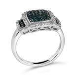 Black Rhodium Plated .925 Sterling Silver 1/2 Cttw White & Blue Diamond Square Halo Cocktail Ring (Fancy Blue & H-I Color, I2-I3 Clarity)-3 thumbnail 4