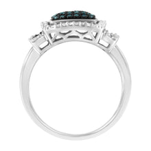 Black Rhodium Plated .925 Sterling Silver 1/2 Cttw White & Blue Diamond Square Halo Cocktail Ring (Fancy Blue & H-I Color, I2-I3 Clarity)-4