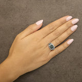 Black Rhodium Plated .925 Sterling Silver 1/2 Cttw White & Blue Diamond Square Halo Cocktail Ring (Fancy Blue & H-I Color, I2-I3 Clarity)-2 thumbnail 3