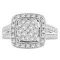 10K white gold ring with clustered round diamond stones totaling 1 carat