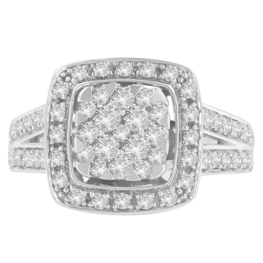 10K white gold ring with clustered round diamond stones totaling 1 carat