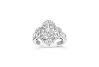 14K White Gold 1.0 Cttw Round & Baguette Cut Diamond Floral Cluster Quatrefoil Channel Set Band Cocktail Statement Ring (H-I Color, SI2-I1 Clarity)