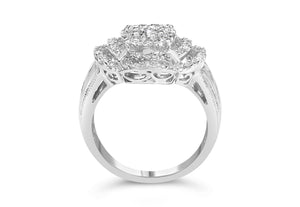 14K White Gold 1.0 Cttw Round & Baguette Cut Diamond Floral Cluster Quatrefoil Channel Set Band Cocktail Statement Ring (H-I Color, SI2-I1 Clarity)-1