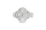 14K White Gold 1.0 Cttw Round & Baguette Cut Diamond Floral Cluster Quatrefoil Channel Set Band Cocktail Statement Ring (H-I Color, SI2-I1 Clarity)-4 thumbnail 5