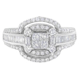 14K white gold cocktail ring with round diamond stones in H-I color thumbnail 1