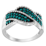 .925 Sterling Silver Treated Blue Color Diamond cocktail Ring (1/2 Cttw, Treated Blue Color, I2-I3 Clarity)-1 thumbnail 2