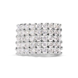 14K white gold ring with 5 rows of round diamond stones thumbnail 1