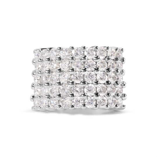 14K white gold ring with 5 rows of round diamond stones